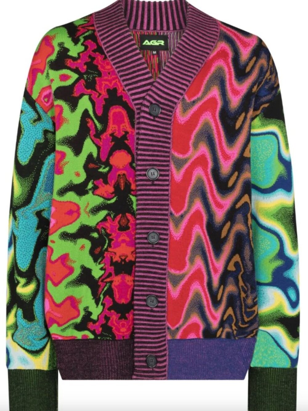 AGR Knit Cherish Psychedelic Panelled Cardigan Merino Wool Rave Sweater Large